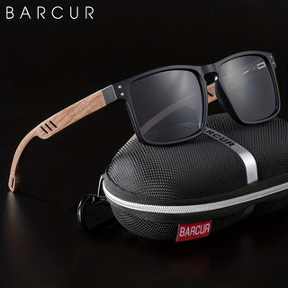 BARCUR 1pc Polarized Sunglasses for Men, Wooden Arm Sun Glasses, UV Protection Eyewear for Women Men, Perfect Gift Choice 