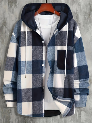 Men's Plaid Hoodie Sweatshirt Polyester Regular Fit Button Down Non-elastic Knitted Autumn/Winter 