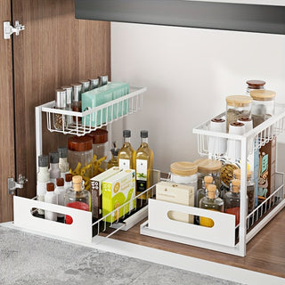 Single Pull Organizer, 2 Layers Multifunctional Commodity Storage Rack, Large Capacity Pull-out Type Sliding Storage Rack, for Kitchen Bathroom, Home Organizers &amp; Holders, Home Accessories 