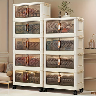 Large Foldable Storage Cabinet, Clear Plastic Closet Organizer with Wheels, Versatile for Organizing Clothes Blankets in Home and Kitchen, Stylish, Rectangular, Non-Waterproof 