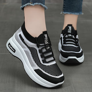 Women's Lightweight Knitted Sneakers - Soft Touch Air Sole Platform Walking Shoes Comfortable Durable Low Top Everyday Sneaker 