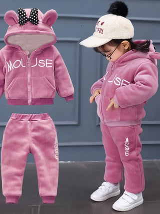 Girls Fleece Lined Hoodie and Jogger Set - Warm Winter Outfit with Pockets, Machine Washable, Perfect for Outdoors 