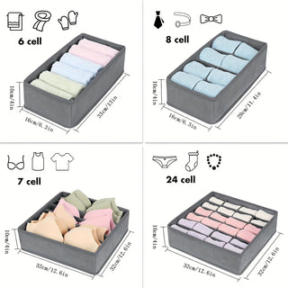 Classic Style 8 Piece Fabric Storage Organizer Set, Foldable Divider Boxes with Assorted Cells for Underwear, Socks, Accessories 