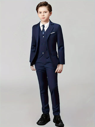 Boys Classic 4 Piece Formal Suit - Tuxedo, Vest, Pants, Tie - Perfect for Formal Outings and Shows 